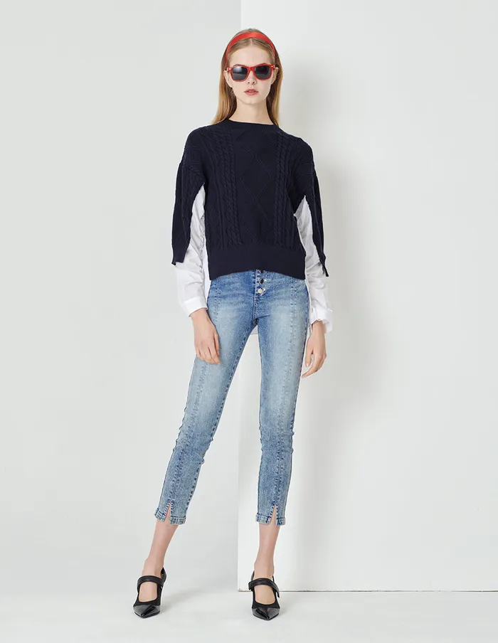 MARYLING Knitwear Blue And White Tweed Knitted Pullover Mix 8211 Women