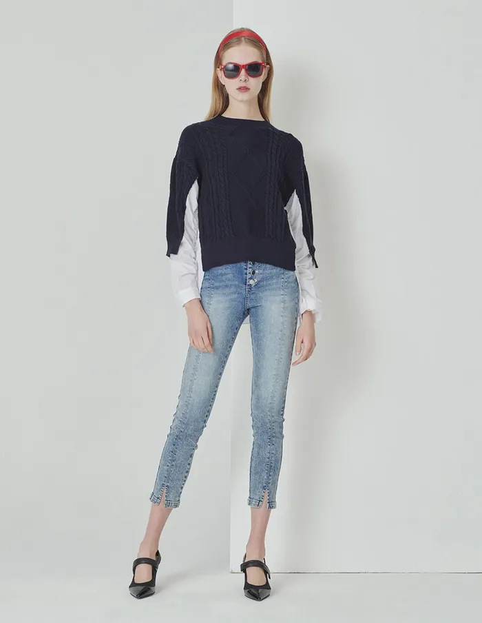 MARYLING Knitwear Blue And White Tweed Knitted Pullover Mix 8211 Women MARYLING Knitwear Blue And White Tweed Knitted Pullover Mix 8211 Women