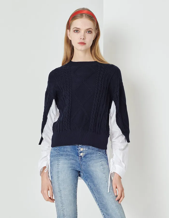 MARYLING Knitwear Blue And White Tweed Knitted Pullover Mix 8211 Women MARYLING Knitwear Blue And White Tweed Knitted Pullover Mix 8211 Women