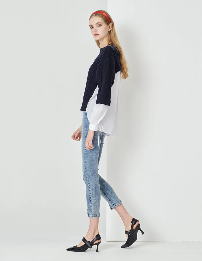 MARYLING Knitwear Blue And White Tweed Knitted Pullover Mix 8211 Women MARYLING Knitwear Blue And White Tweed Knitted Pullover Mix 8211 Women