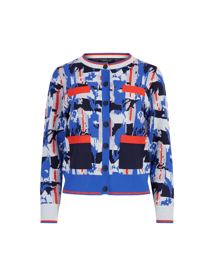 MARYLING Knitwear Blue Geometric Pattern Round Neck Knitted Cardigan Mix 8211 Women MARYLING Knitwear Blue Geometric Pattern Round Neck Knitted Cardigan Mix 8211 Women
