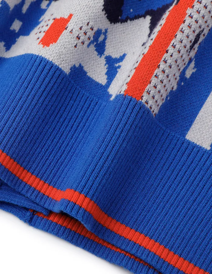 MARYLING Knitwear Blue Geometric Pattern Round Neck Knitted Cardigan Mix 8211 Women MARYLING Knitwear Blue Geometric Pattern Round Neck Knitted Cardigan Mix 8211 Women