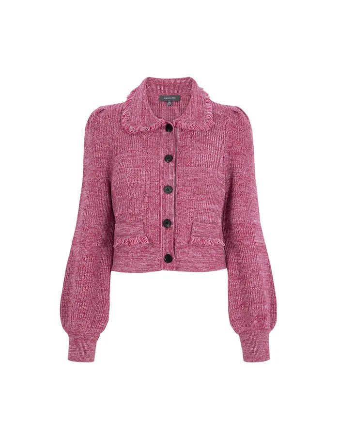 MARYLING Knitwear Cherry Lapel Puff Sleeve Knitted Cardigan Cherry Red 8211 Women MARYLING Knitwear Cherry Lapel Puff Sleeve Knitted Cardigan Cherry Red 8211 Women