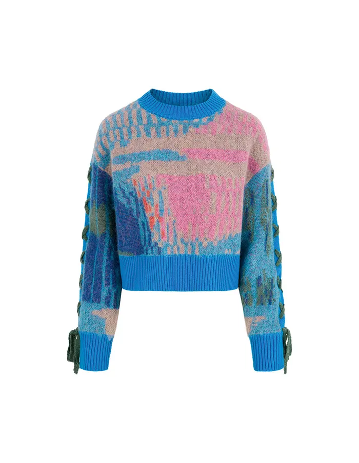 MARYLING Knitwear Color Block LongSleeve Jacquard Knitted Cropped Pullover Dark Blue 8211 Women MARYLING Knitwear Color Block LongSleeve Jacquard Knitted Cropped Pullover Dark Blue 8211 Women