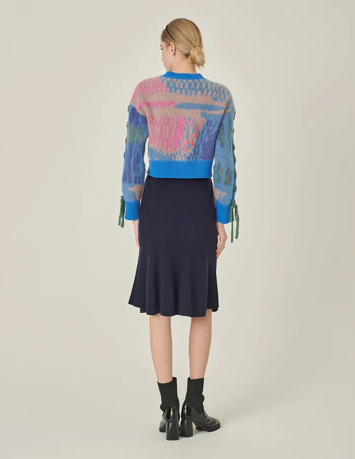 MARYLING Knitwear Color Block LongSleeve Jacquard Knitted Cropped Pullover Dark Blue 8211 Women MARYLING Knitwear Color Block LongSleeve Jacquard Knitted Cropped Pullover Dark Blue 8211 Women