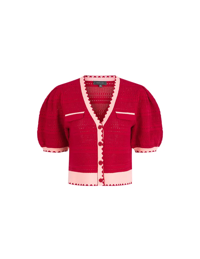 MARYLING Knitwear Colour Block VNeck Knitted Cardigan Red 8211 Women MARYLING Knitwear Colour Block VNeck Knitted Cardigan Red 8211 Women