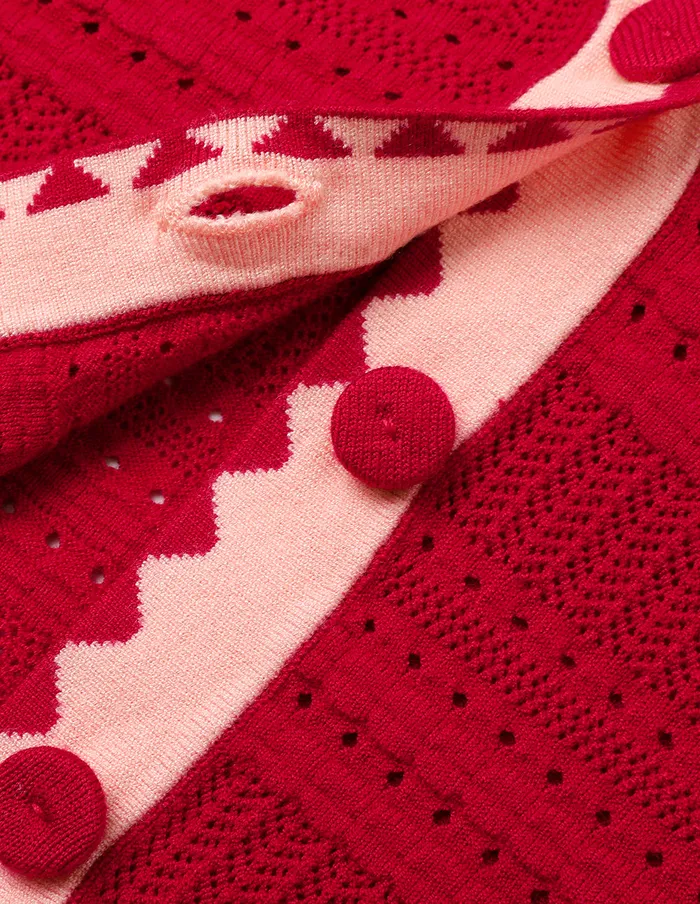 MARYLING Knitwear Colour Block VNeck Knitted Cardigan Red 8211 Women MARYLING Knitwear Colour Block VNeck Knitted Cardigan Red 8211 Women