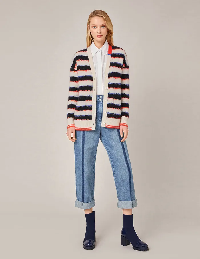 MARYLING Knitwear CONTRAST HIGHLIGHT COLOR JACQUARD CARDIGAN Wheat 8211 Women MARYLING Knitwear CONTRAST HIGHLIGHT COLOR JACQUARD CARDIGAN Wheat 8211 Women
