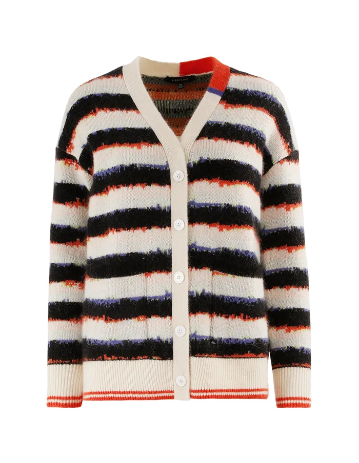 MARYLING Knitwear CONTRAST HIGHLIGHT COLOR JACQUARD CARDIGAN Wheat 8211 Women MARYLING Knitwear CONTRAST HIGHLIGHT COLOR JACQUARD CARDIGAN Wheat 8211 Women
