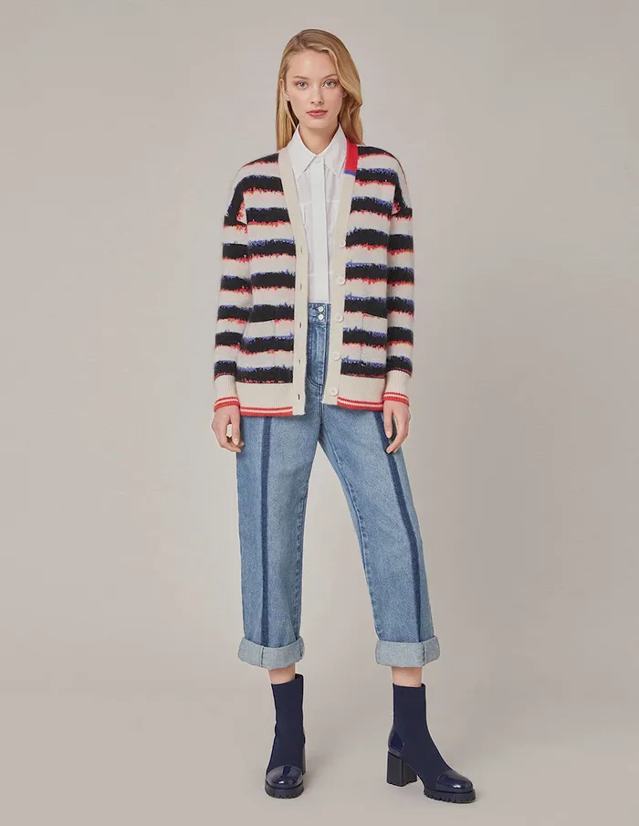 MARYLING Knitwear CONTRAST HIGHLIGHT COLOR JACQUARD CARDIGAN Wheat 8211 Women MARYLING Knitwear CONTRAST HIGHLIGHT COLOR JACQUARD CARDIGAN Wheat 8211 Women