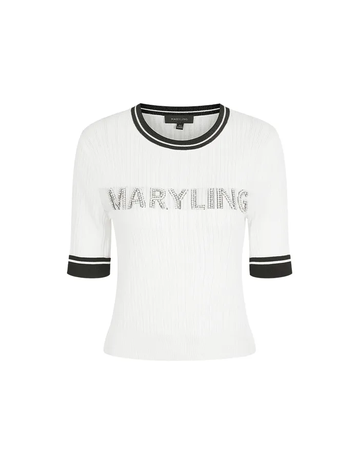 MARYLING Knitwear Contrast Logo Crew Neck Knitted Sweater Monochrome 8211 Women MARYLING Knitwear Contrast Logo Crew Neck Knitted Sweater Monochrome 8211 Women