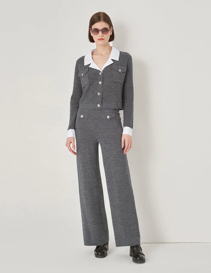 MARYLING Knitwear Grey Mixed Shirt Collar Cardigan Grey 8211 Women