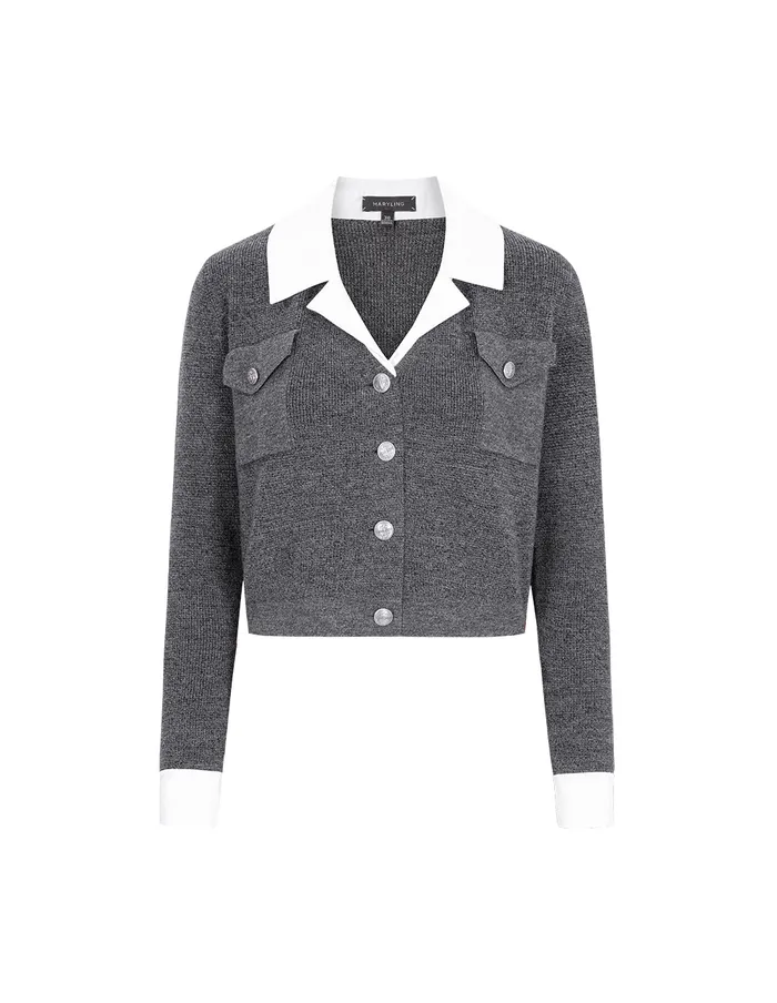 MARYLING Knitwear Grey Mixed Shirt Collar Cardigan Grey 8211 Women