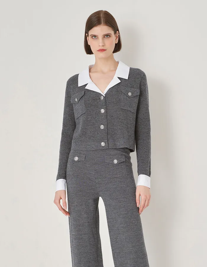 MARYLING Knitwear Grey Mixed Shirt Collar Cardigan Grey 8211 Women