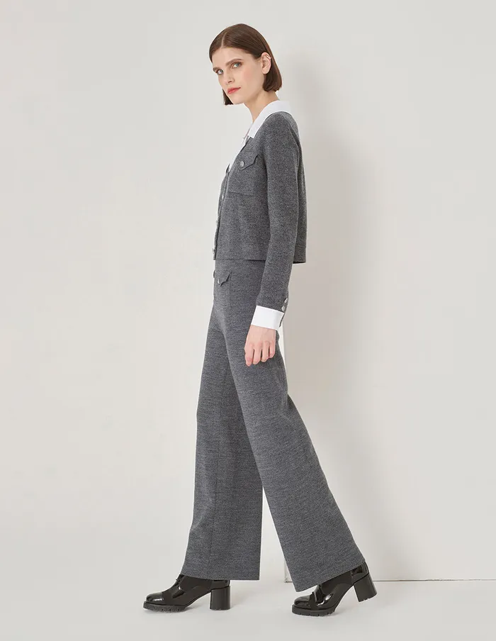 MARYLING Knitwear Grey Mixed Shirt Collar Cardigan Grey 8211 Women