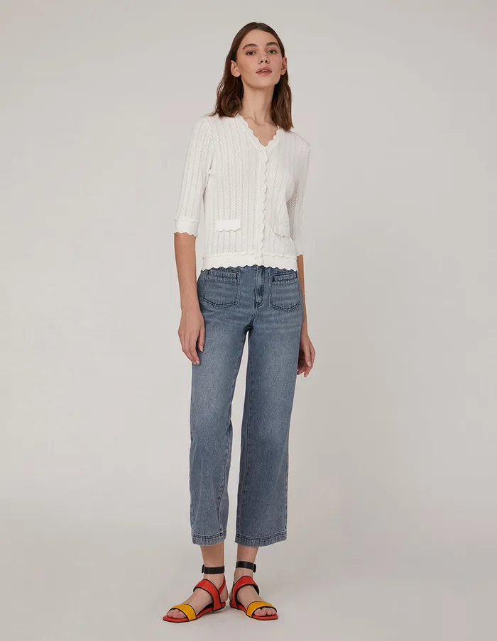 MARYLING Knitwear HighElastic CoreSpun Yarn Knit Cardigan White 8211 Women