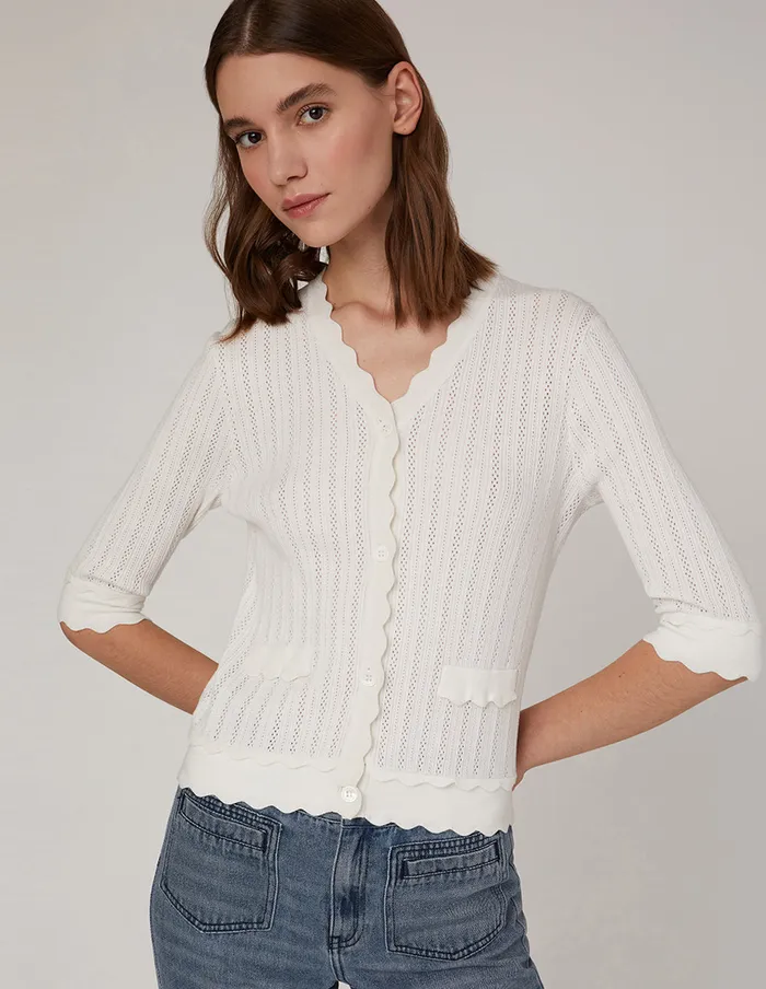 MARYLING Knitwear HighElastic CoreSpun Yarn Knit Cardigan White 8211 Women MARYLING Knitwear HighElastic CoreSpun Yarn Knit Cardigan White 8211 Women