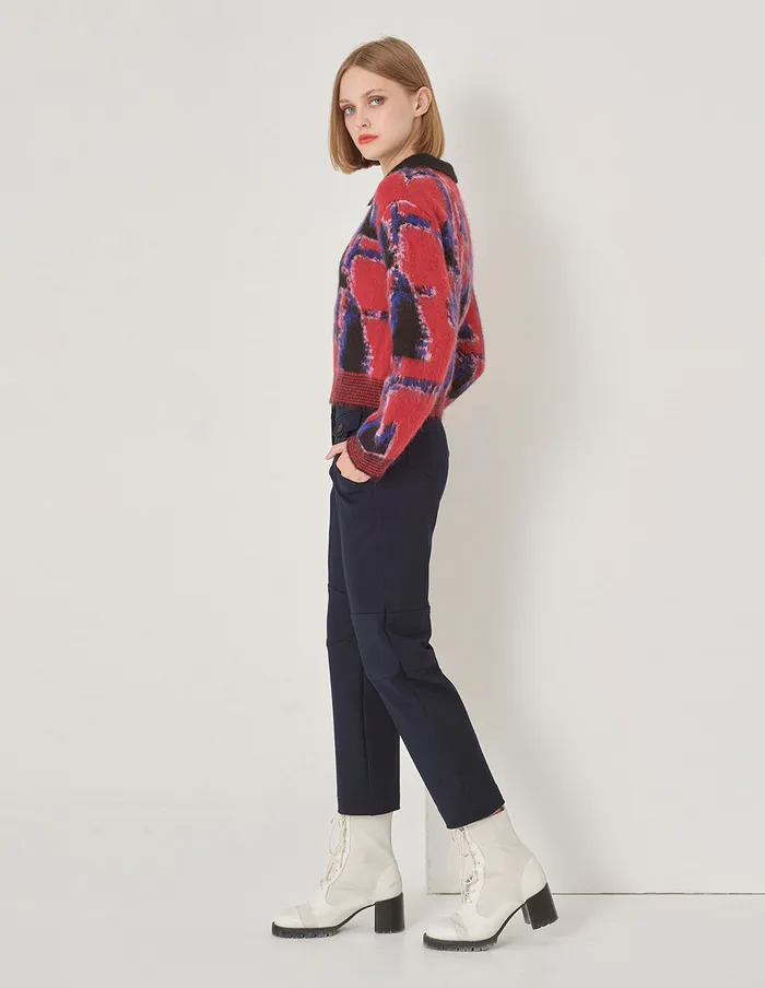MARYLING Knitwear Lapel Red And Blue Puzzle Knit Sweater Puzzle 8211 Women MARYLING Knitwear Lapel Red And Blue Puzzle Knit Sweater Puzzle 8211 Women
