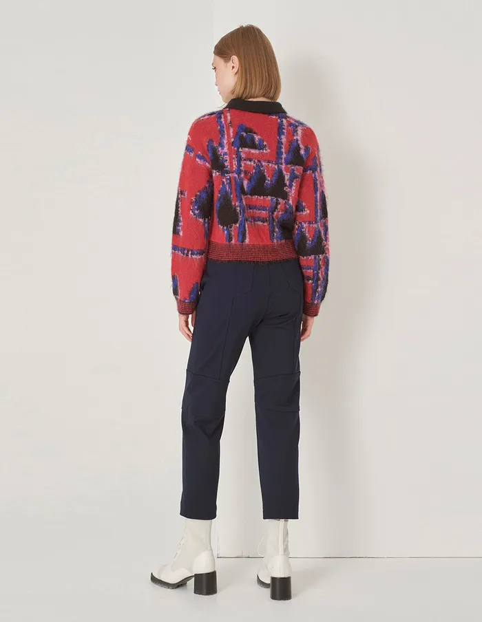 MARYLING Knitwear Lapel Red And Blue Puzzle Knit Sweater Puzzle 8211 Women MARYLING Knitwear Lapel Red And Blue Puzzle Knit Sweater Puzzle 8211 Women