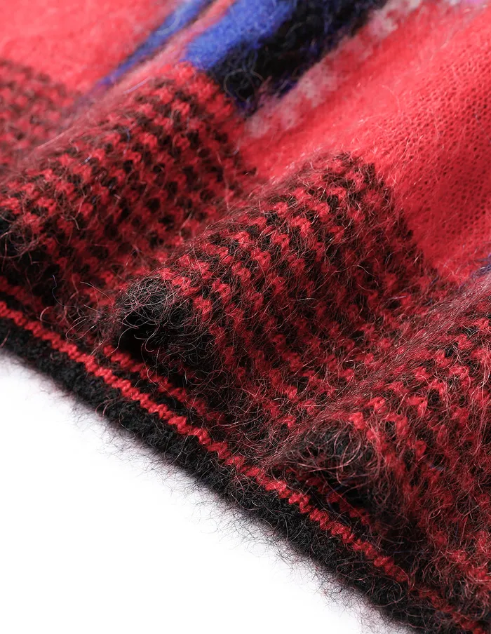 MARYLING Knitwear Lapel Red And Blue Puzzle Knit Sweater Puzzle 8211 Women MARYLING Knitwear Lapel Red And Blue Puzzle Knit Sweater Puzzle 8211 Women