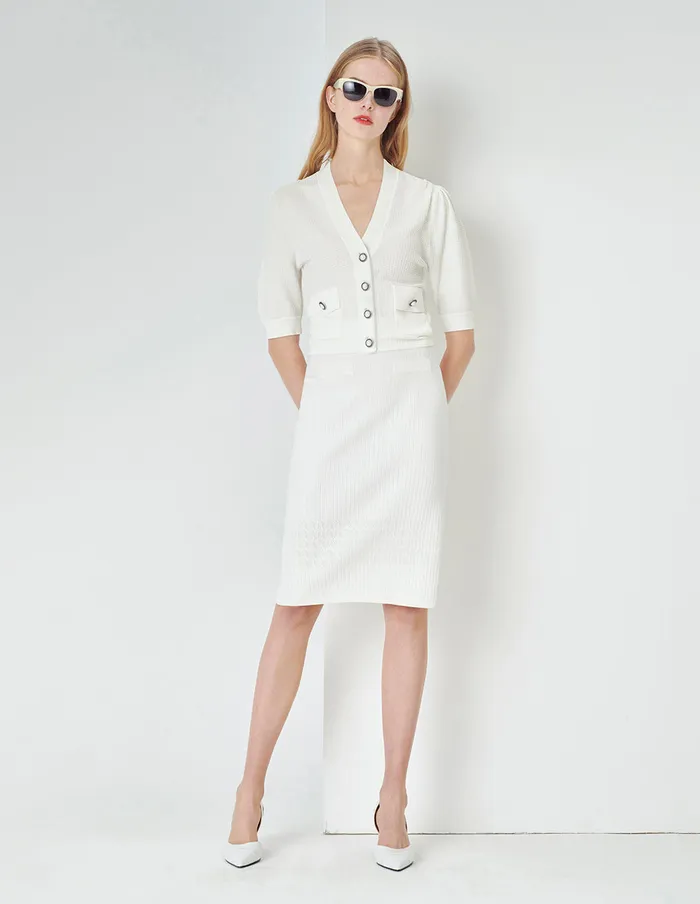 MARYLING Knitwear OffWhite VNeck Pearl Button ShortSleeved Knitted Cardigan White 8211 Women MARYLING Knitwear OffWhite VNeck Pearl Button ShortSleeved Knitted Cardigan White 8211 Women