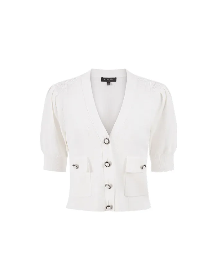 MARYLING Knitwear OffWhite VNeck Pearl Button ShortSleeved Knitted Cardigan White 8211 Women MARYLING Knitwear OffWhite VNeck Pearl Button ShortSleeved Knitted Cardigan White 8211 Women