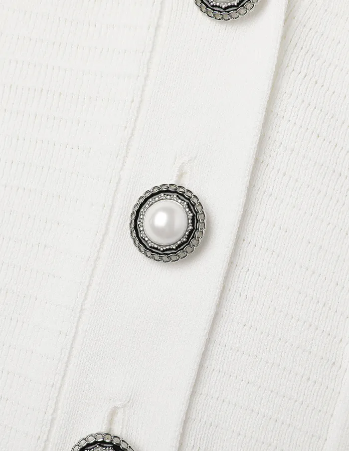 MARYLING Knitwear OffWhite VNeck Pearl Button ShortSleeved Knitted Cardigan White 8211 Women MARYLING Knitwear OffWhite VNeck Pearl Button ShortSleeved Knitted Cardigan White 8211 Women