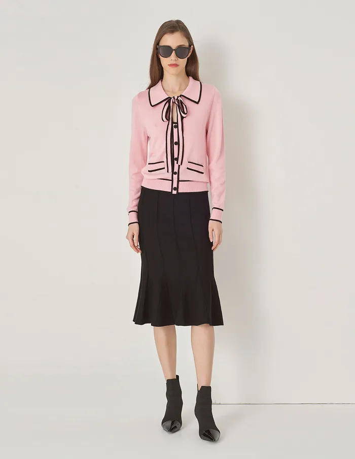 MARYLING Knitwear Pink Lapel LaceUp Knitted Sweater Pink 8211 Women