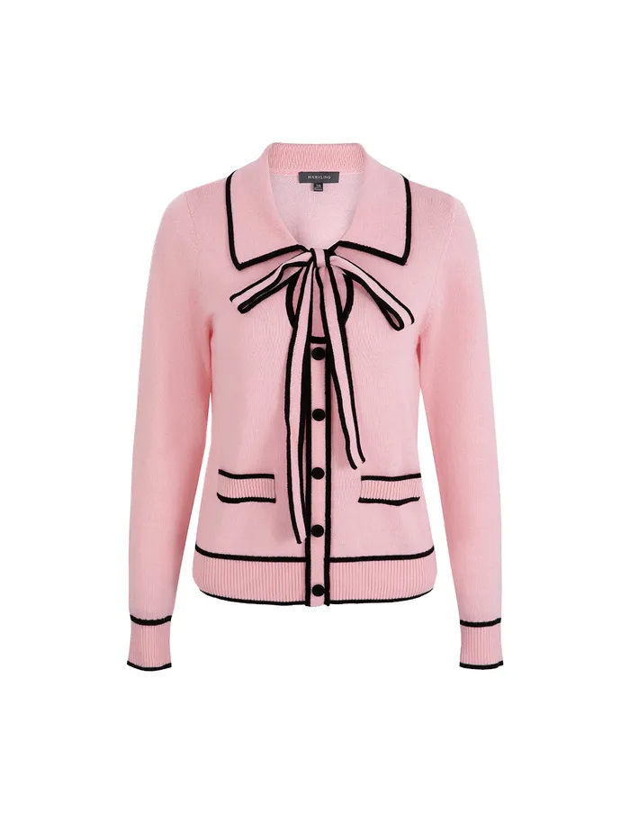MARYLING Knitwear Pink Lapel LaceUp Knitted Sweater Pink 8211 Women MARYLING Knitwear Pink Lapel LaceUp Knitted Sweater Pink 8211 Women