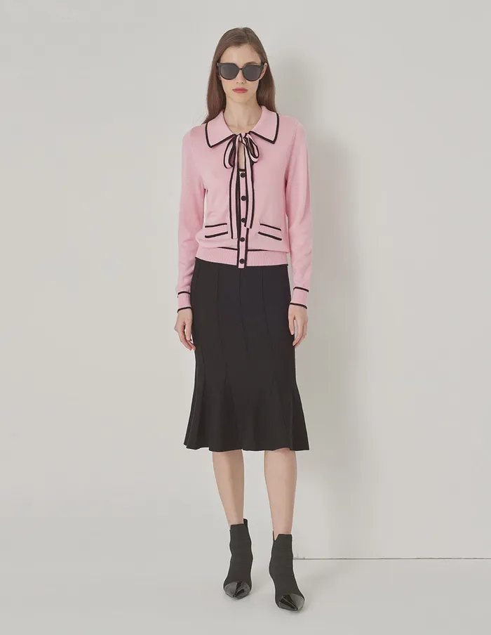 MARYLING Knitwear Pink Lapel LaceUp Knitted Sweater Pink 8211 Women MARYLING Knitwear Pink Lapel LaceUp Knitted Sweater Pink 8211 Women