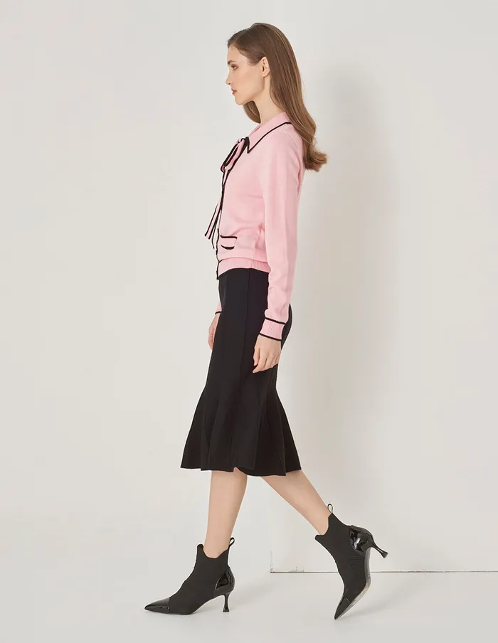 MARYLING Knitwear Pink Lapel LaceUp Knitted Sweater Pink 8211 Women MARYLING Knitwear Pink Lapel LaceUp Knitted Sweater Pink 8211 Women
