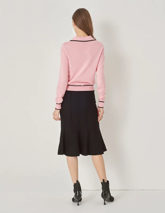 MARYLING Knitwear Pink Lapel LaceUp Knitted Sweater Pink 8211 Women MARYLING Knitwear Pink Lapel LaceUp Knitted Sweater Pink 8211 Women