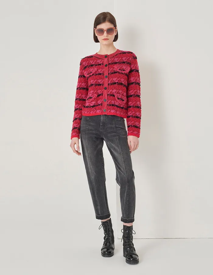 MARYLING Knitwear Raspberry Plaid Knitted Cardigan Checkes 8211 Women