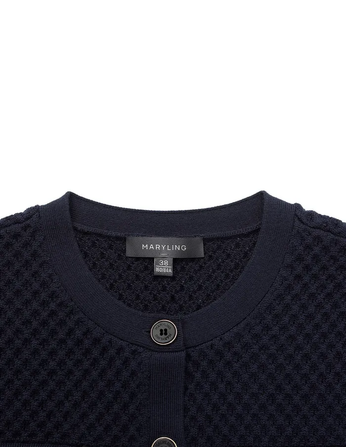 MARYLING Knitwear RoundNeck Chain MutilPocket Cropped Knit Cardigan Dark Blue 8211 Women MARYLING Knitwear RoundNeck Chain MutilPocket Cropped Knit Cardigan Dark Blue 8211 Women