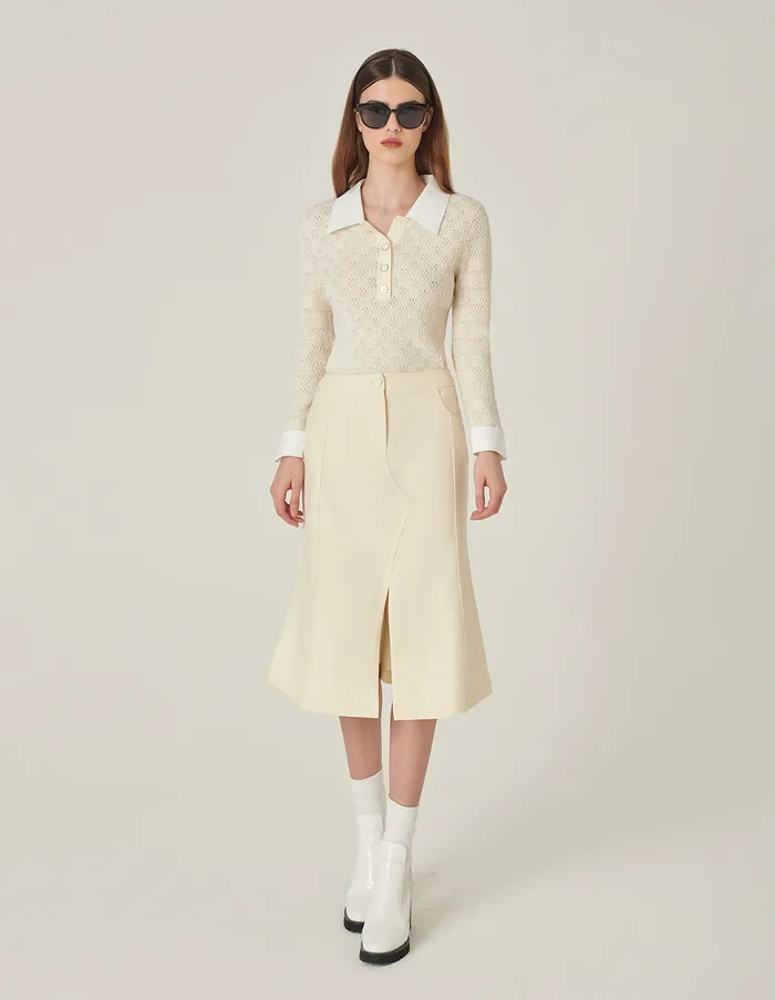 MARYLING Knitwear ShirtCollar Patchwork Knitted Top Cream 8211 Women