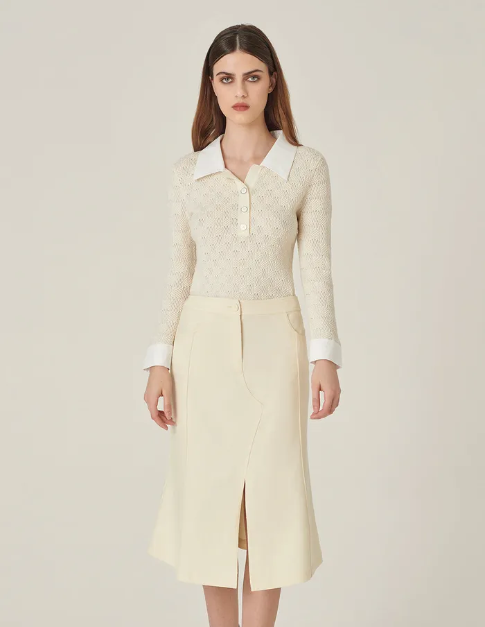 MARYLING Knitwear ShirtCollar Patchwork Knitted Top Cream 8211 Women MARYLING Knitwear ShirtCollar Patchwork Knitted Top Cream 8211 Women