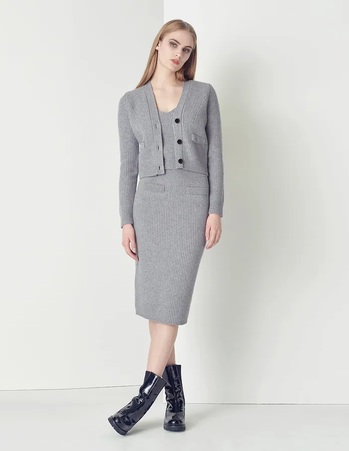 MARYLING Knitwear Smoke Grey Vneck Woolen Short Cardigan Grey 8211 Women