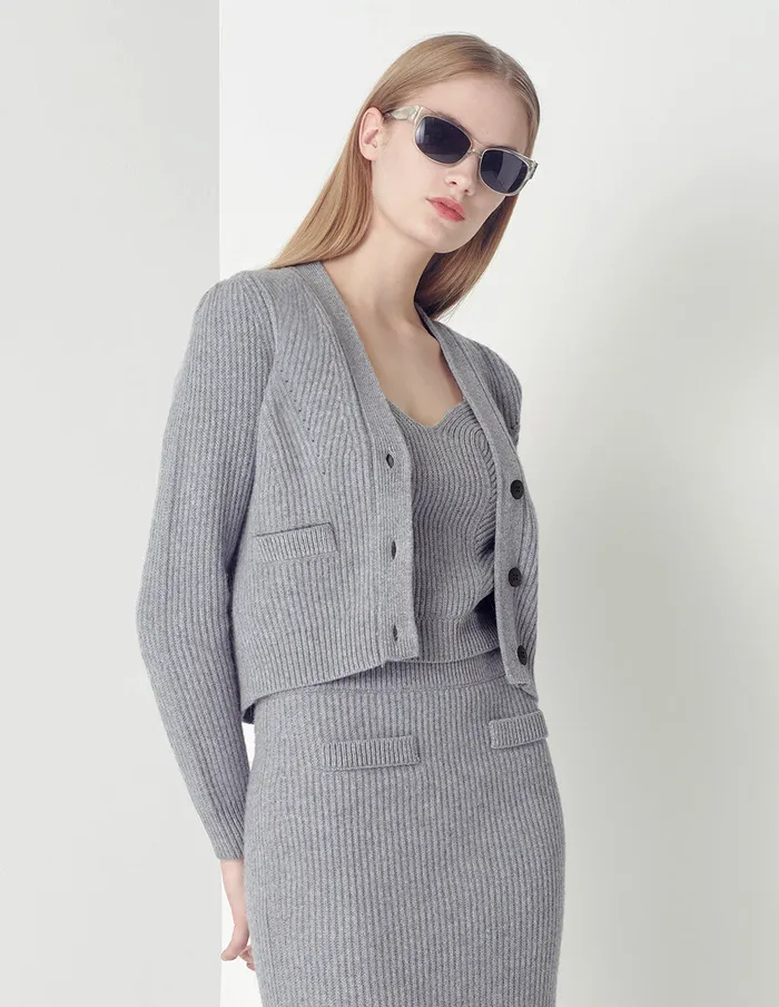 MARYLING Knitwear Smoke Grey Vneck Woolen Short Cardigan Grey 8211 Women MARYLING Knitwear Smoke Grey Vneck Woolen Short Cardigan Grey 8211 Women