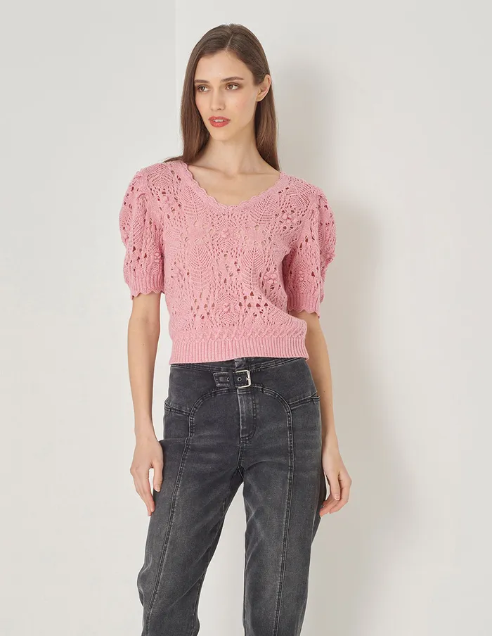 MARYLING Knitwear V Neck Hand Crochet Sweater Sakura 8211 Women MARYLING Knitwear V Neck Hand Crochet Sweater Sakura 8211 Women