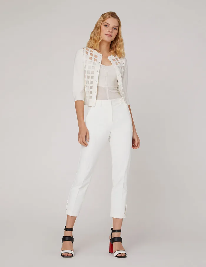MARYLING Knitwear VNeck HighElastic CoreSpun Yarn Cardigan White 8211 Women