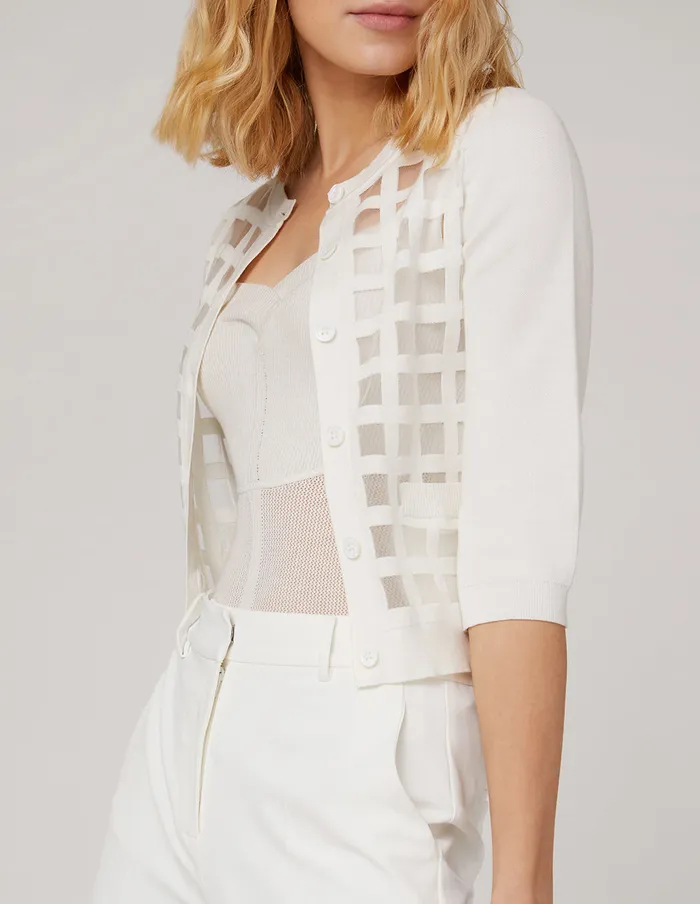 MARYLING Knitwear VNeck HighElastic CoreSpun Yarn Cardigan White 8211 Women MARYLING Knitwear VNeck HighElastic CoreSpun Yarn Cardigan White 8211 Women
