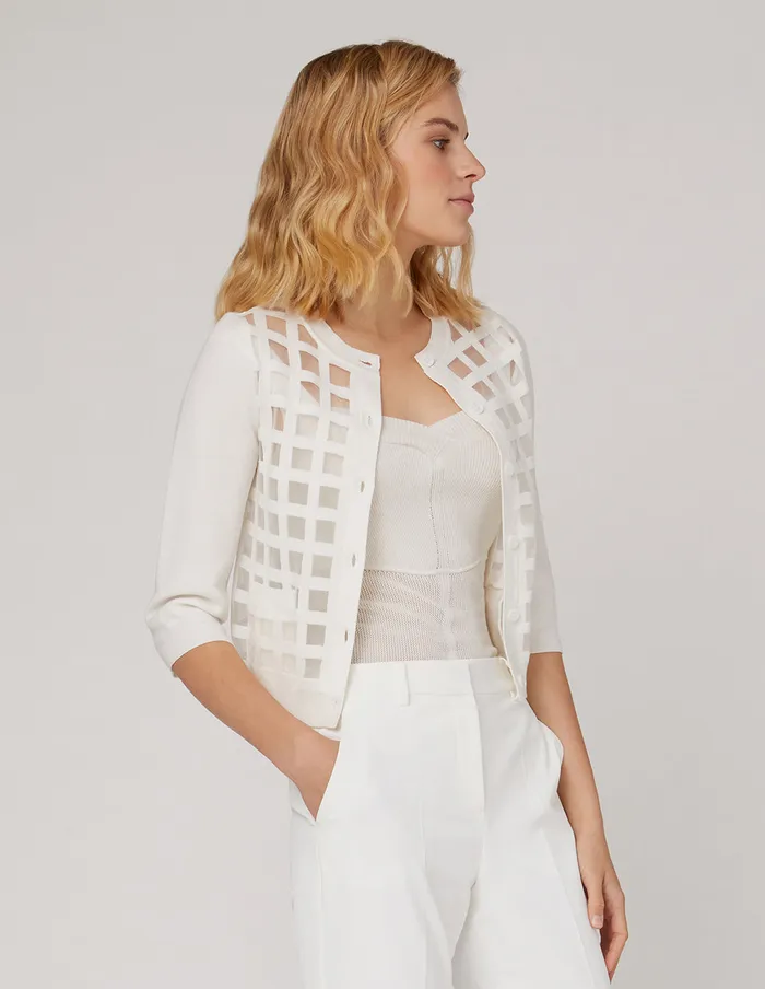 MARYLING Knitwear VNeck HighElastic CoreSpun Yarn Cardigan White 8211 Women MARYLING Knitwear VNeck HighElastic CoreSpun Yarn Cardigan White 8211 Women