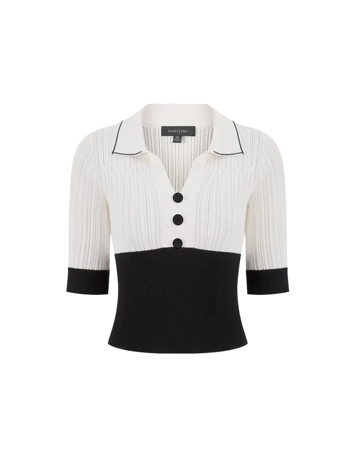 MARYLING Knitwear White Tee Collar Colour Block Knit Sweater Mix 8211 Women MARYLING Knitwear White Tee Collar Colour Block Knit Sweater Mix 8211 Women