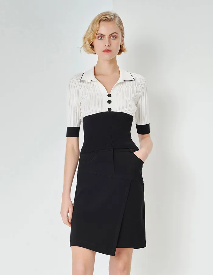 MARYLING Knitwear White Tee Collar Colour Block Knit Sweater Mix 8211 Women MARYLING Knitwear White Tee Collar Colour Block Knit Sweater Mix 8211 Women