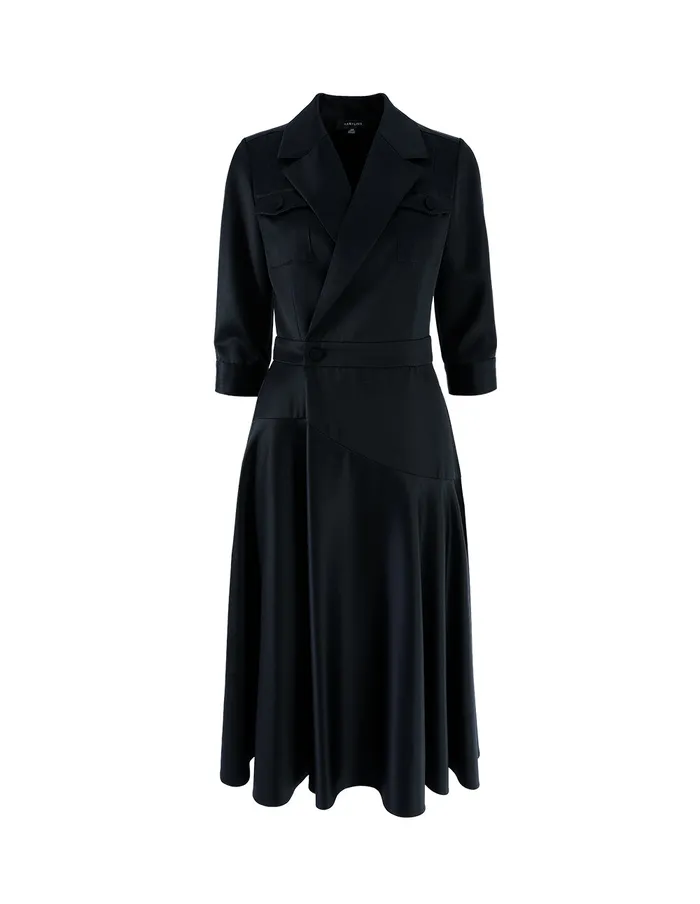 MARYLING Offce Dress Notch Lapel Asymmetrical Flared Dress Blue 8211 Women