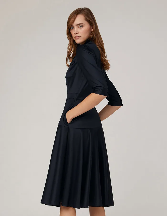 MARYLING Offce Dress Notch Lapel Asymmetrical Flared Dress Blue 8211 Women