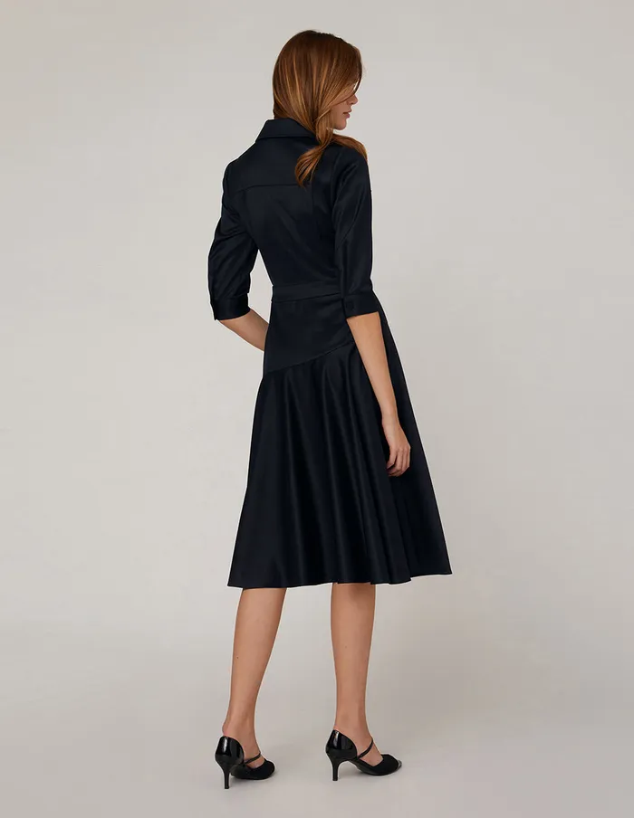 MARYLING Offce Dress Notch Lapel Asymmetrical Flared Dress Blue 8211 Women