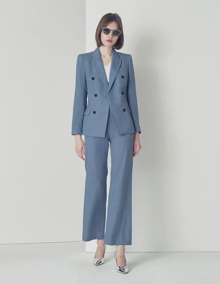 MARYLING Pants and Shorts ASYMMETRICAL WAISTBAND SUITING PANTS Blue 8211 Women MARYLING Pants and Shorts ASYMMETRICAL WAISTBAND SUITING PANTS Blue 8211 Women