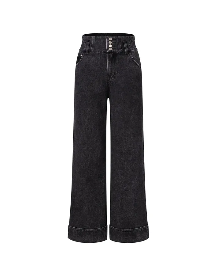 MARYLING Pants and Shorts Black High Waist Wide Leg Cuffed Jeans Black 8211 Women