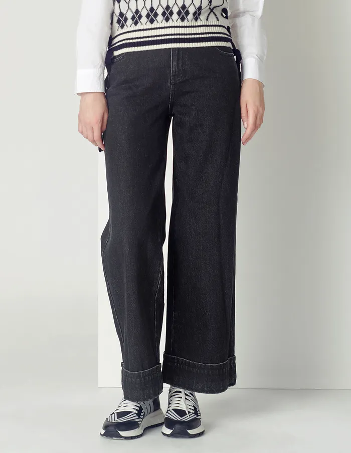MARYLING Pants and Shorts Black High Waist Wide Leg Cuffed Jeans Black 8211 Women